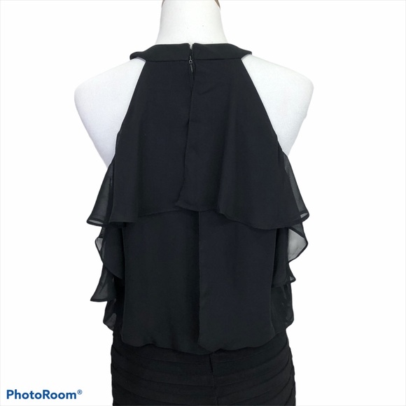 Scarlett halter neck chiffon tiered bodice back zip black dress size 8T - Picture 5 of 11